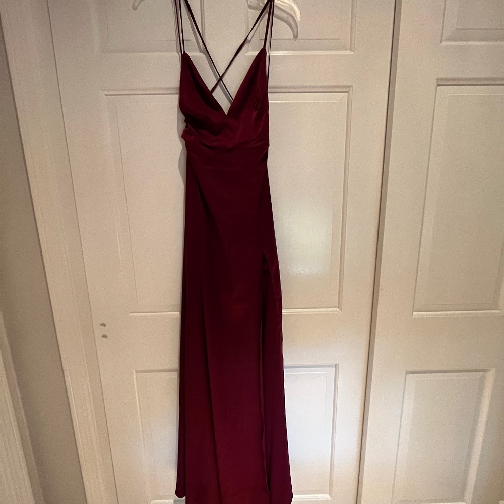 NEW Long Satin Burgundy Dress S